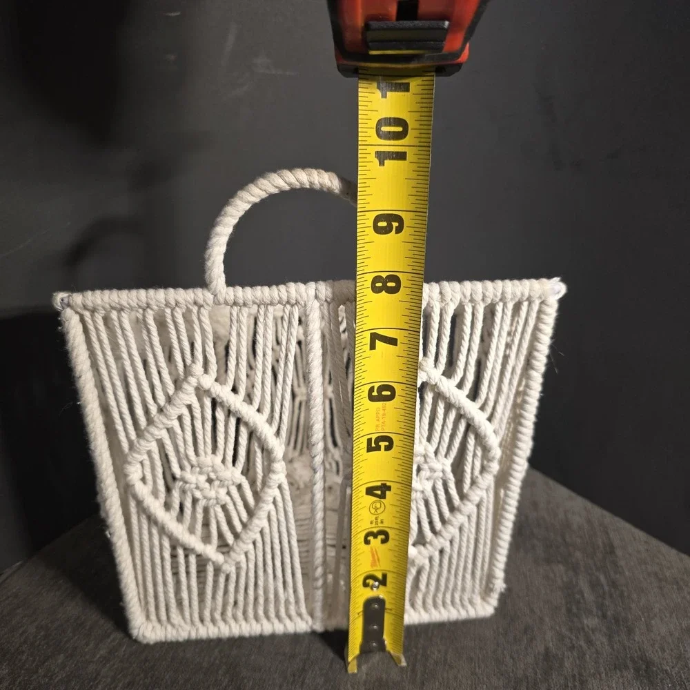 Boho Macrame Wall Hanging Basket Woven Pocket Planter Storage Medium Size Cream